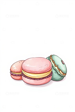 手绘马卡龙甜点插画