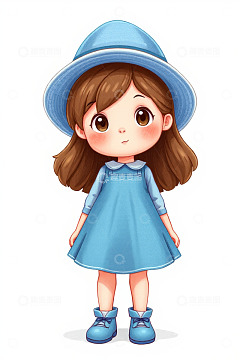 穿蓝色服饰的卡通小女孩