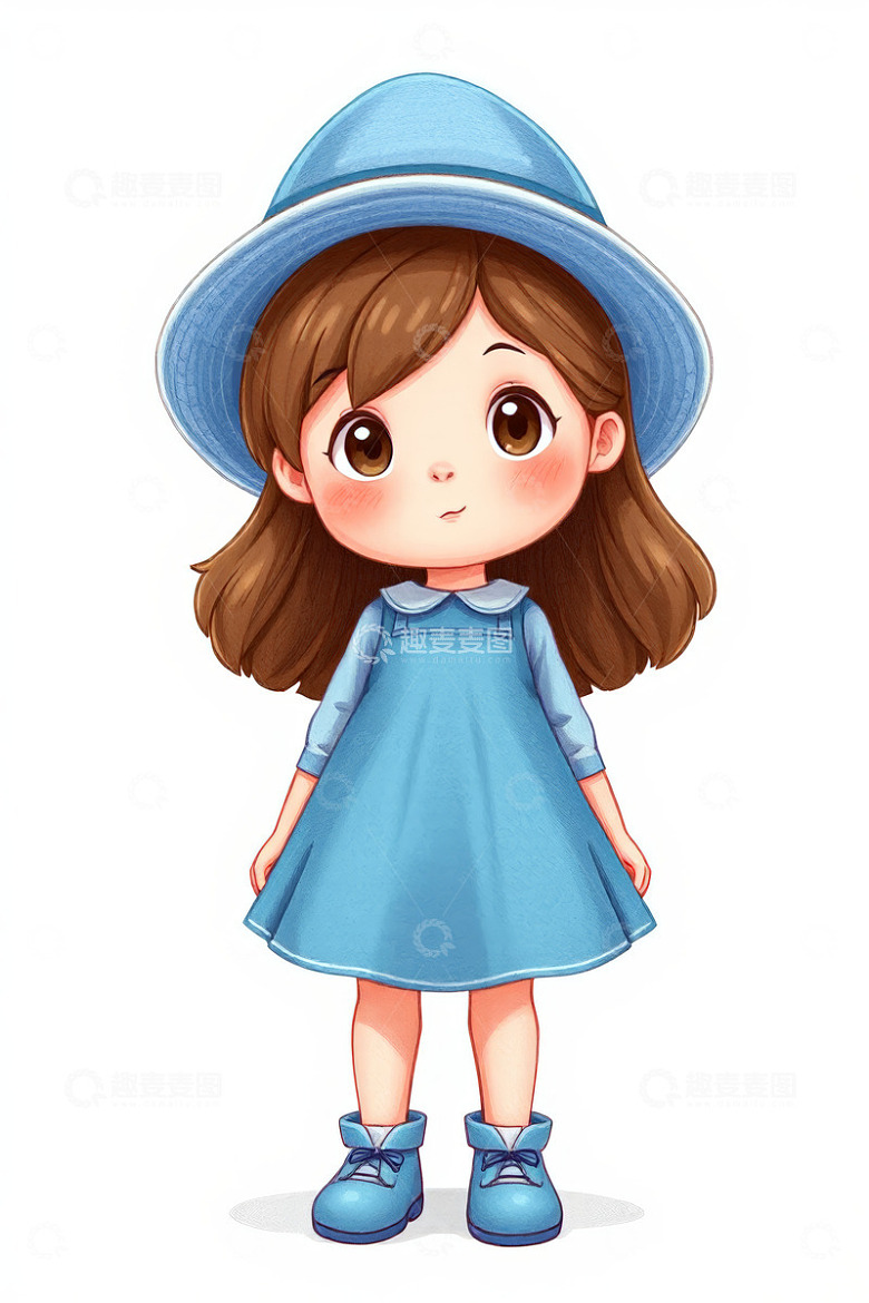 穿蓝色服饰的卡通小女孩