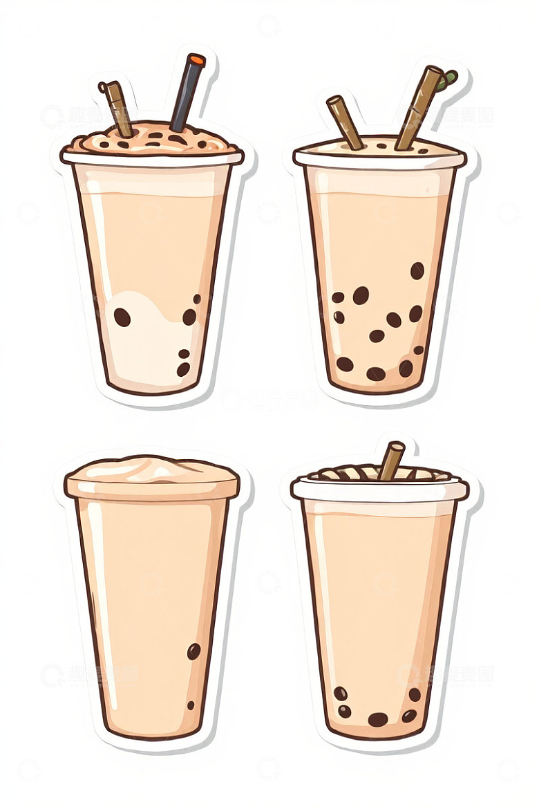 卡通风格珍珠奶茶插画