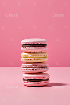 堆叠的彩色马卡龙甜点