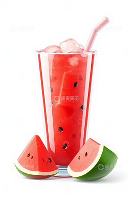玻璃杯装西瓜汁配西瓜切片