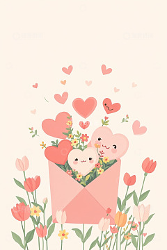 爱心花卉信封浪漫插画