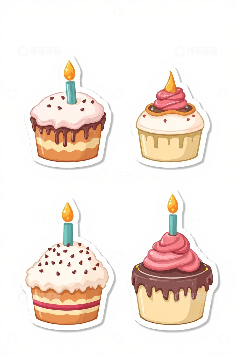 高清大图下载【趣麦麦图】卡通风格生日纸杯蛋糕素材