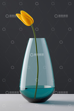 透明花瓶中插着黄色郁金香
