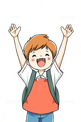 背着书包欢呼的男孩插画