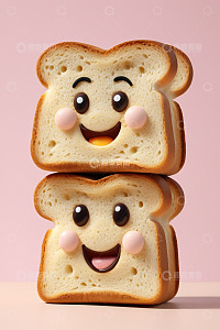 带笑脸表情的两片堆叠面包
