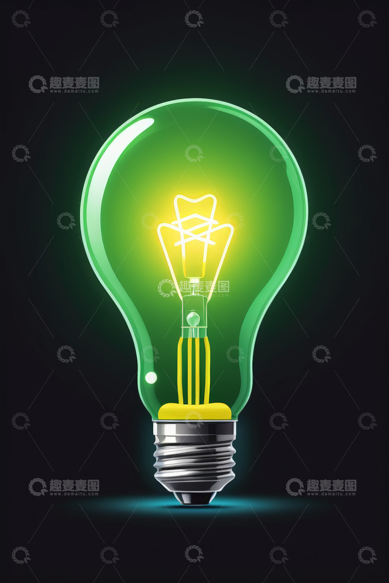 高清大图下载【趣麦麦图】发光绿色灯泡特写