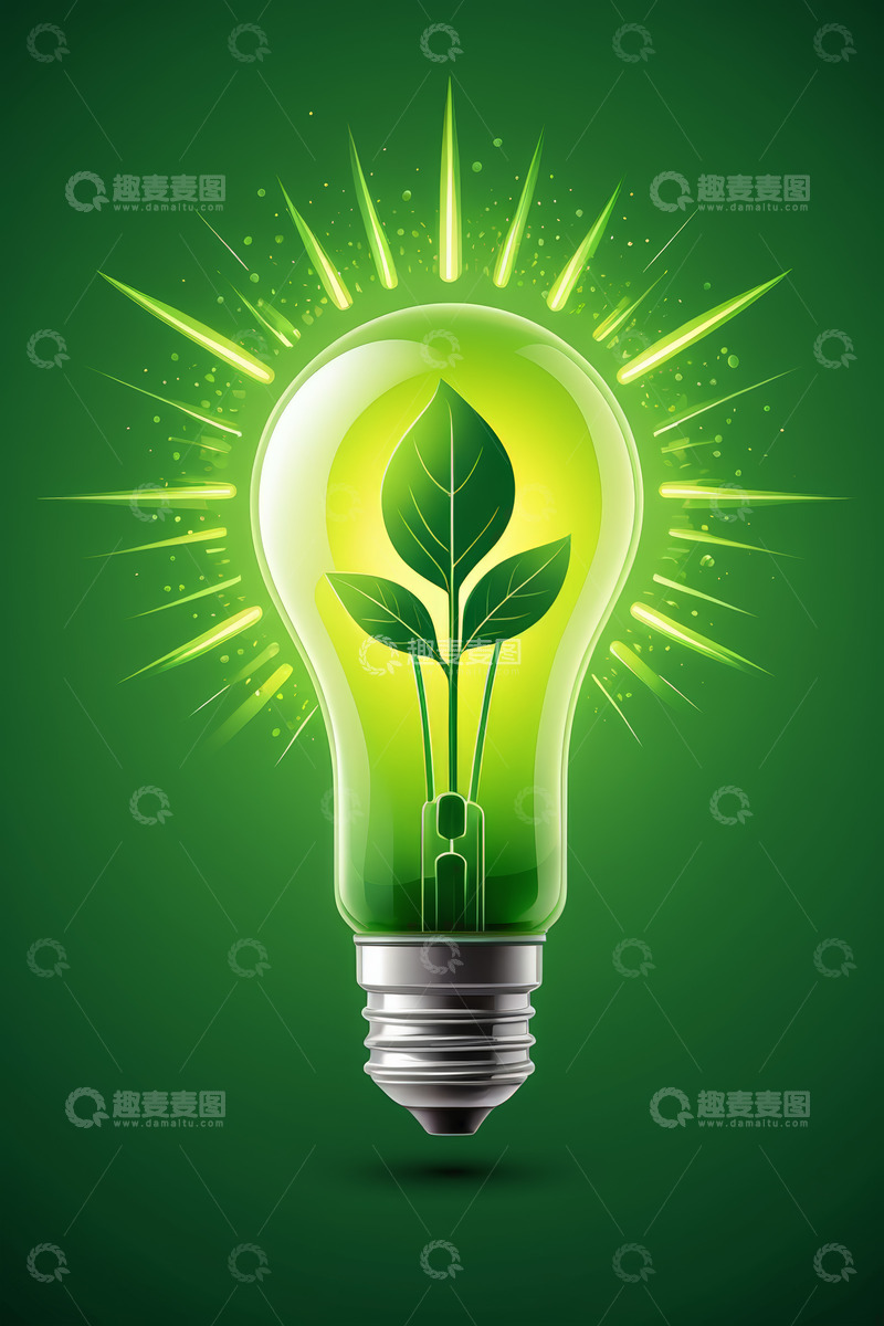 高清大图下载【趣麦麦图】绿色能源概念灯泡插画