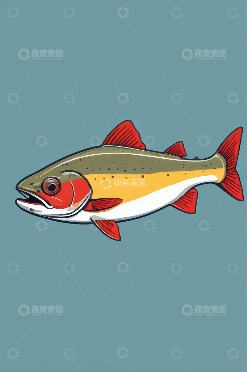 高清大图下载【趣麦麦图】彩色卡通鱼插画素材