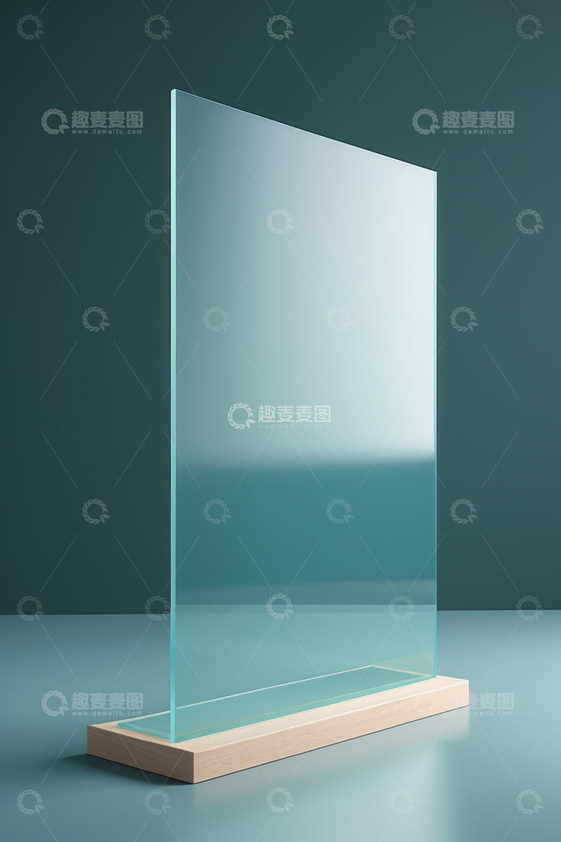高清大图下载【趣麦麦图】木质底座透明玻璃板展示素材