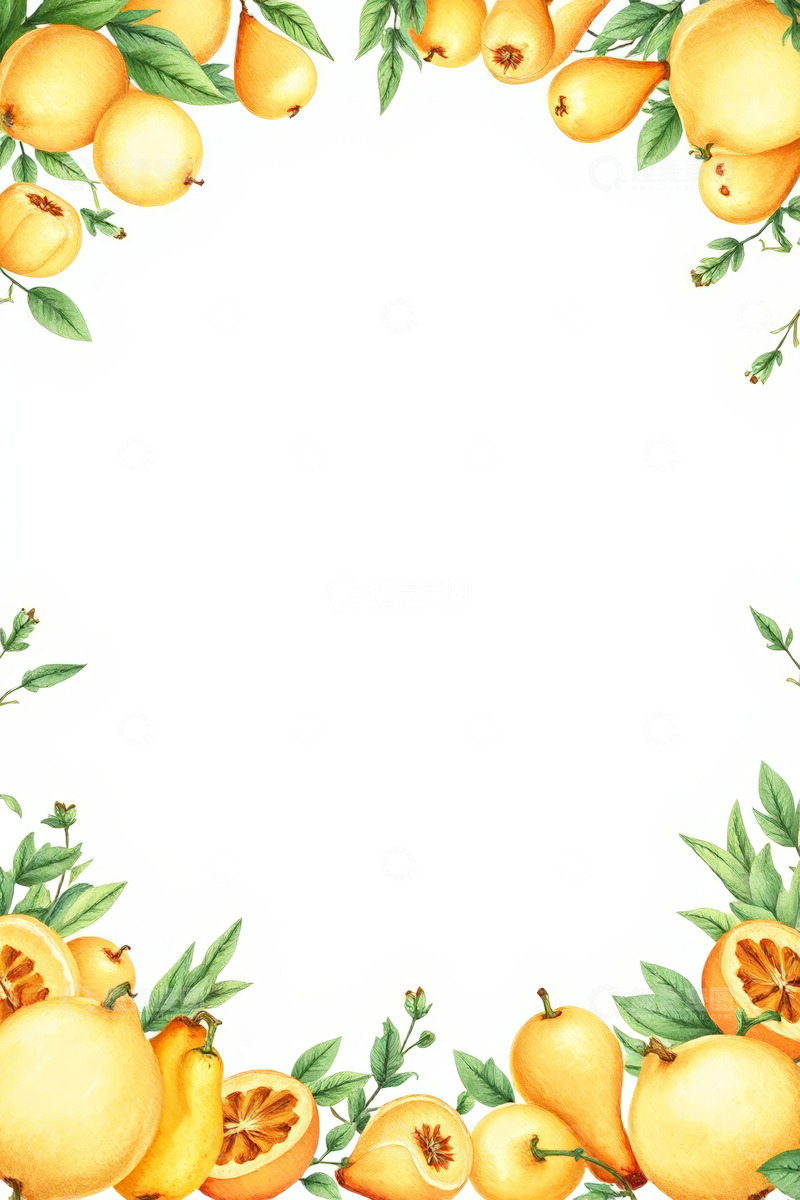 高清大图下载【趣麦麦图】水彩风格黄色水果装饰边框