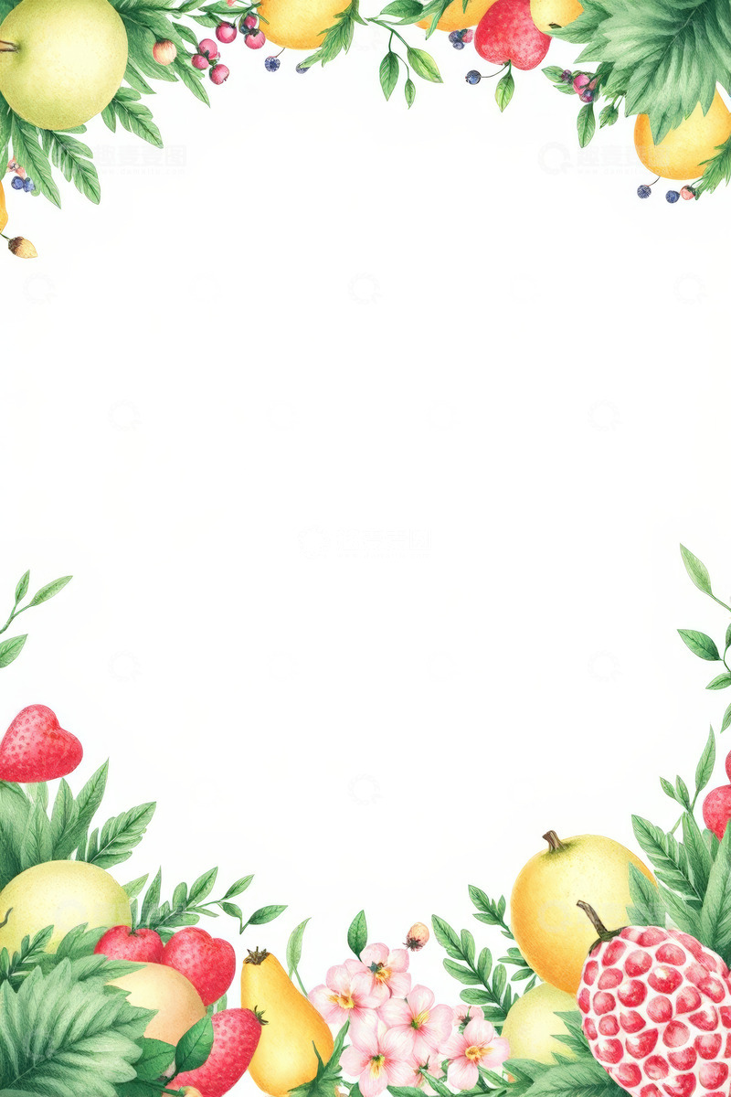 高清大图下载【趣麦麦图】水果花卉边框插画素材