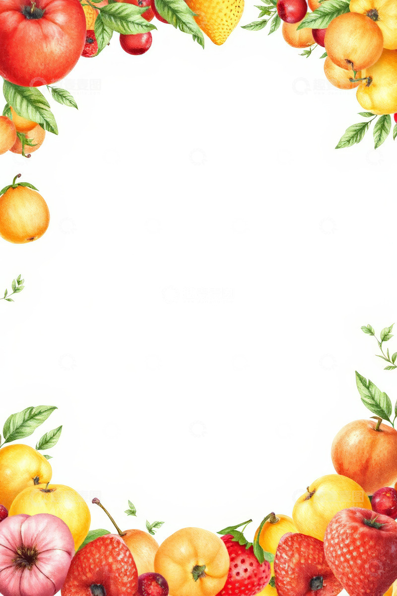 高清大图下载【趣麦麦图】水彩风格水果边框素材
