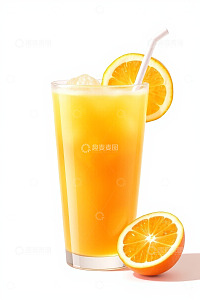 玻璃杯装橙汁配橙子切片