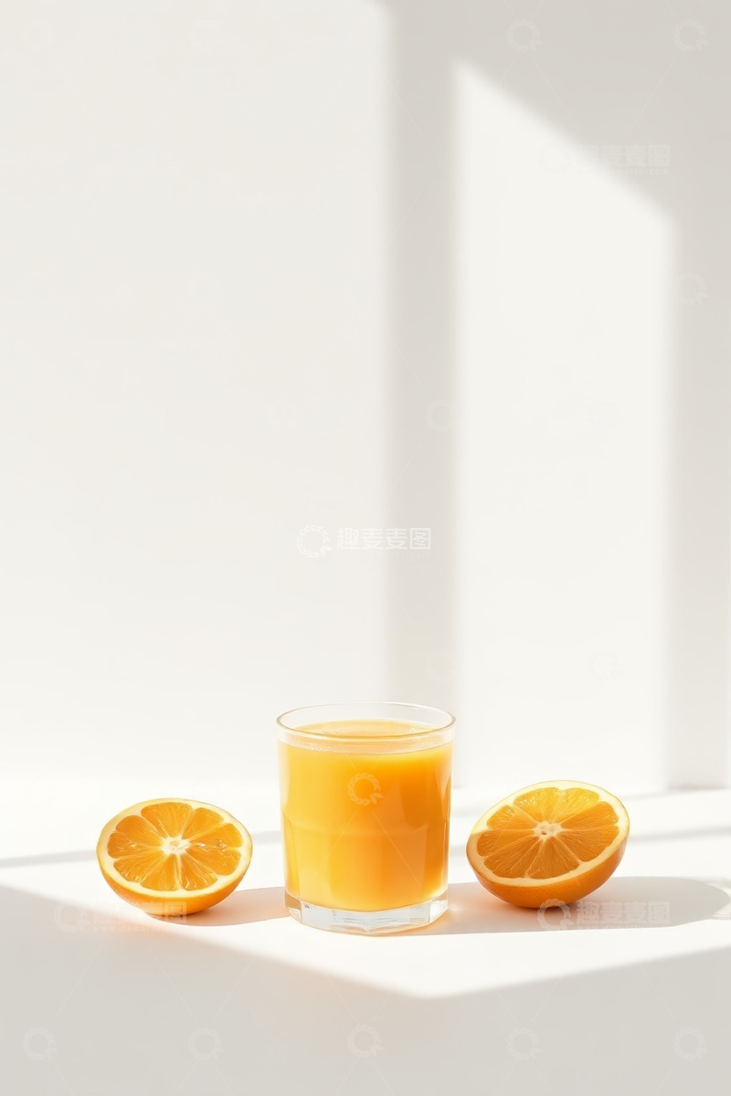 高清大图下载【趣麦麦图】玻璃杯中的橙汁与切开的橙子