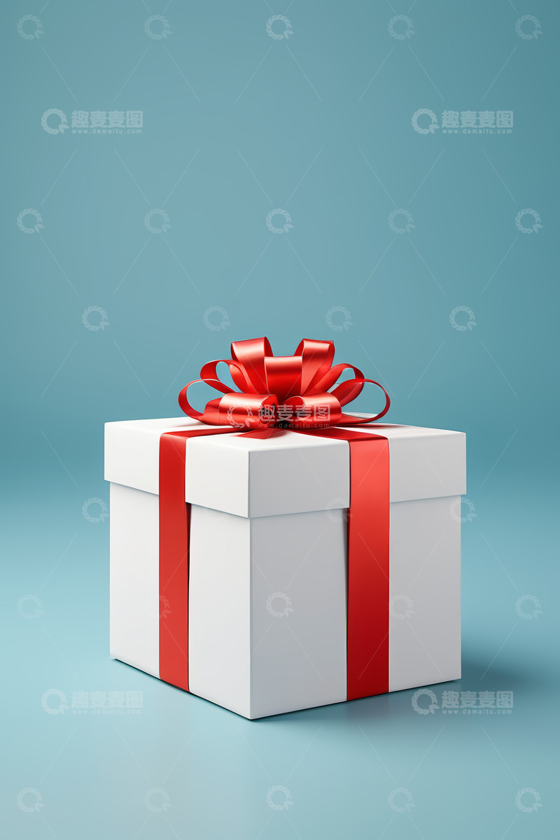 高清大图下载【趣麦麦图】白色礼盒配红色丝带装饰