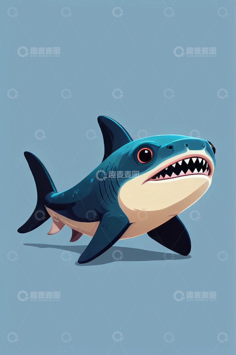 高清大图下载【趣麦麦图】卡通鲨鱼形象插画