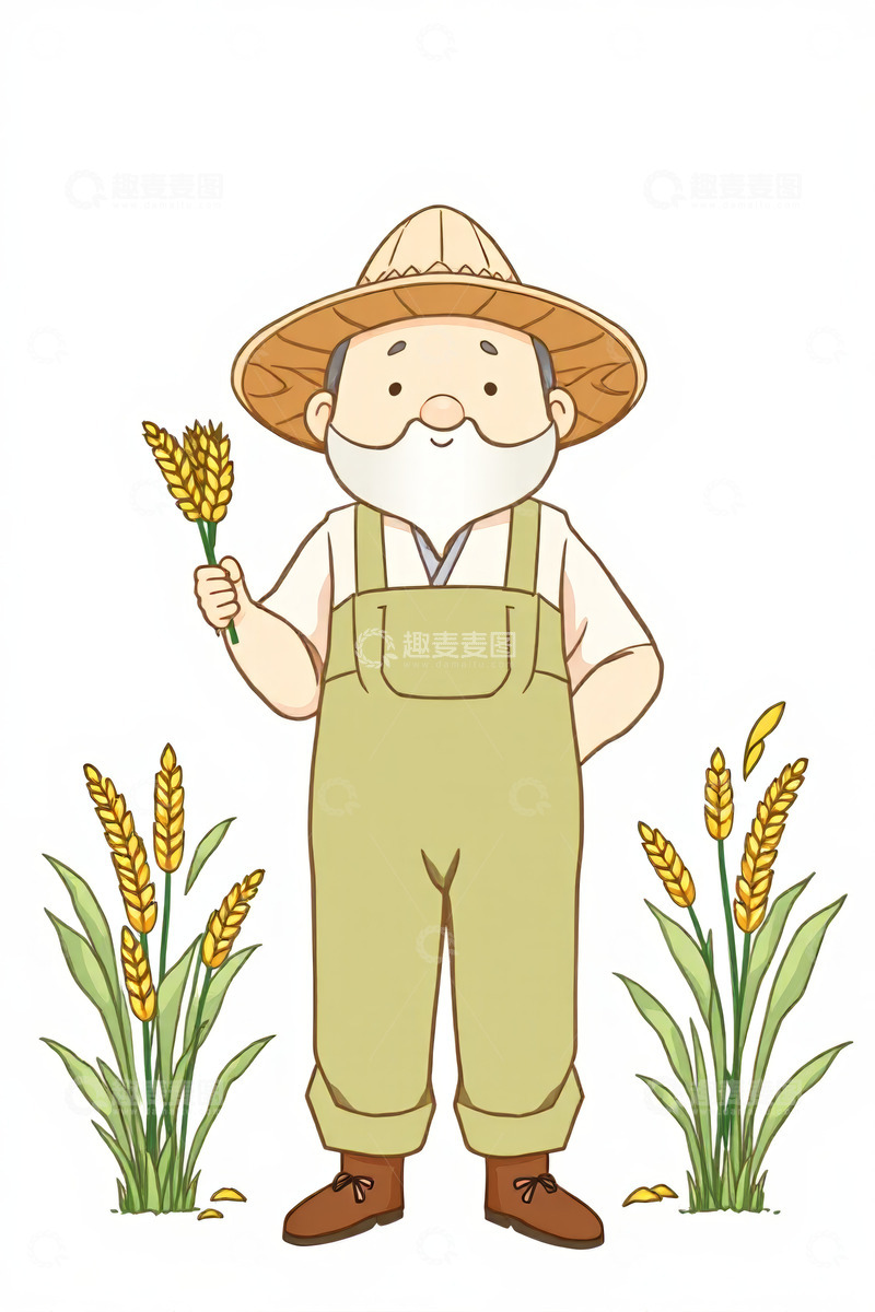 高清大图下载【趣麦麦图】手持麦穗的农民形象插画