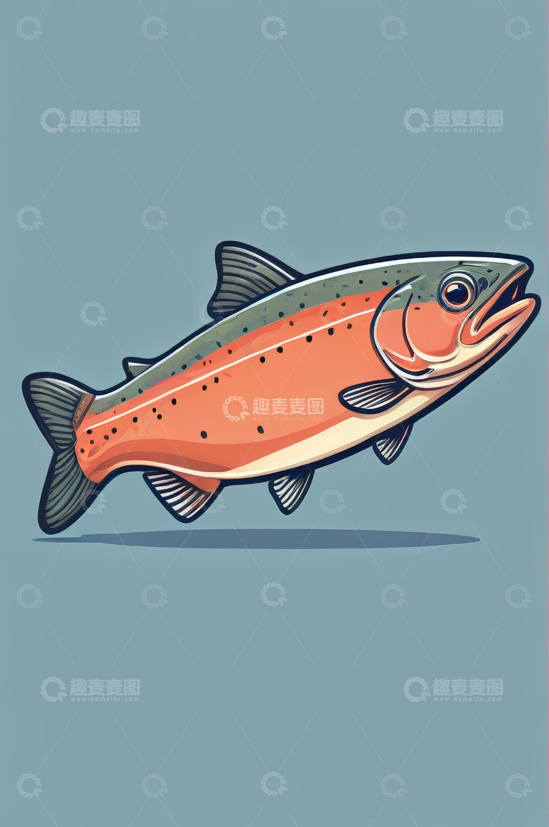 高清大图下载【趣麦麦图】卡通风格彩色鱼插画