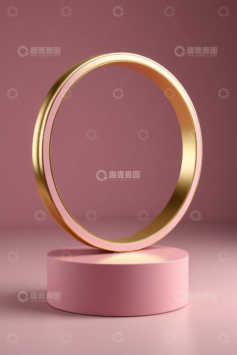 高清大图下载【趣麦麦图】粉色底座上的金色圆环