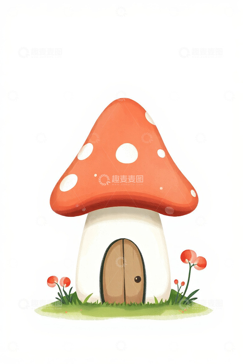 卡通蘑菇形状小屋插画