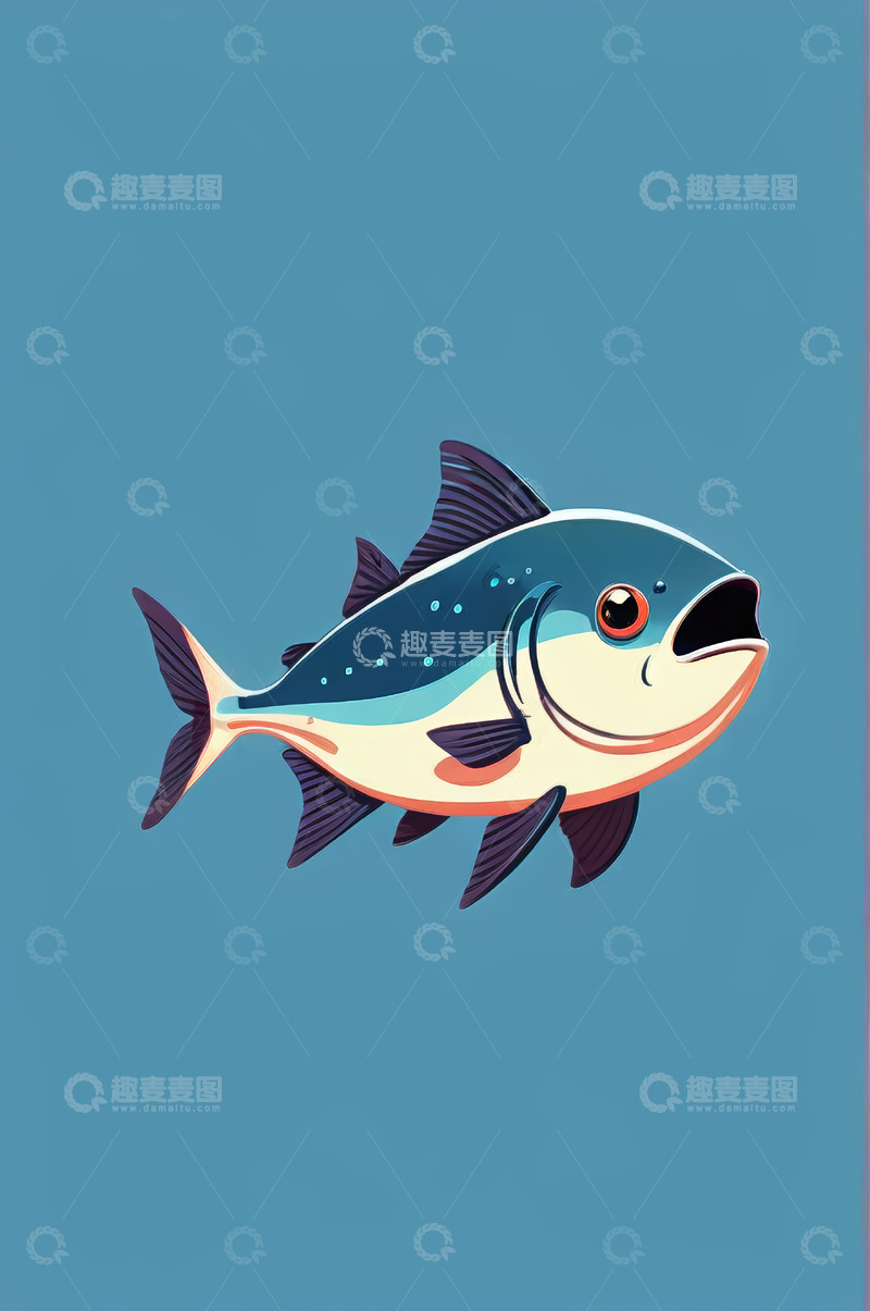 高清大图下载【趣麦麦图】蓝色背景上的卡通鱼