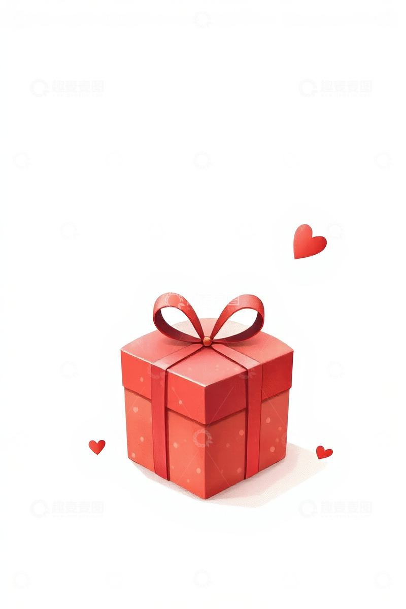 高清大图下载【趣麦麦图】红色礼品盒与爱心装饰