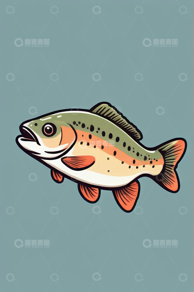 高清大图下载【趣麦麦图】卡通风格鳟鱼插画