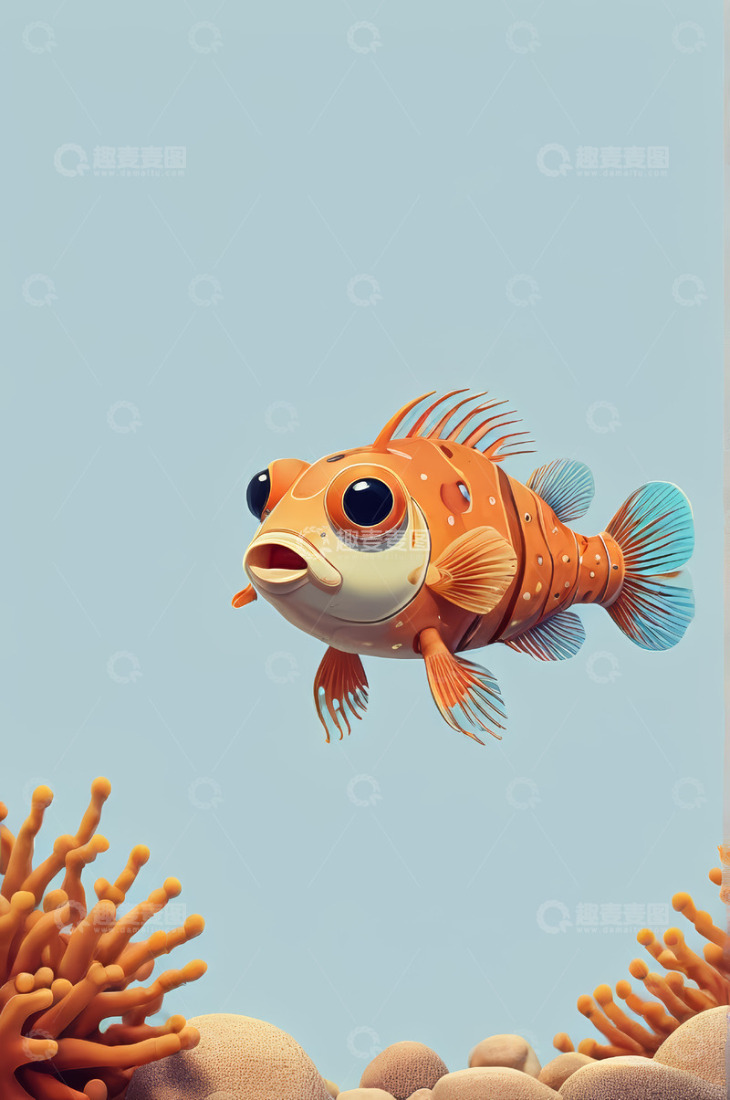 高清大图下载【趣麦麦图】卡通小鱼在海底游动画面