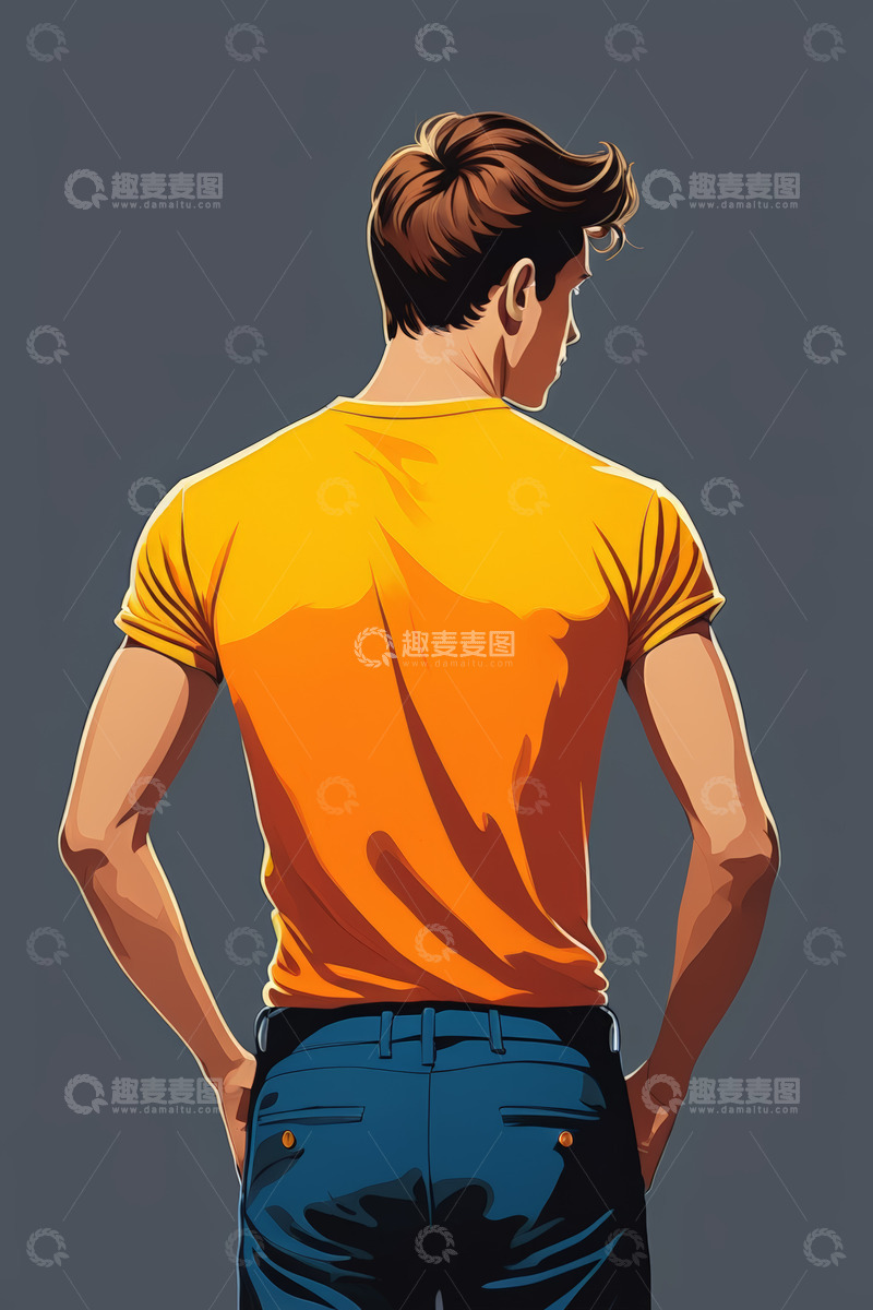 高清大图下载【趣麦麦图】穿黄T恤男子背影
