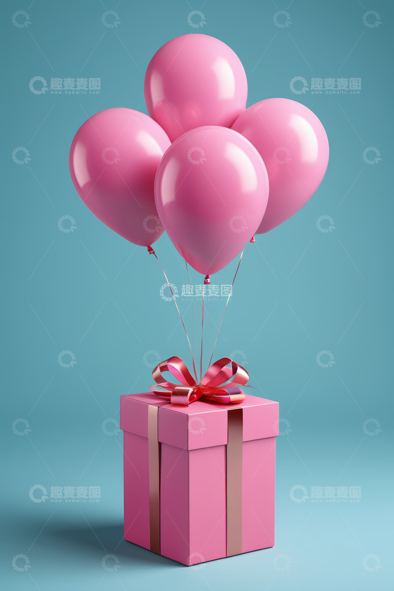 高清大图下载【趣麦麦图】粉色礼物盒搭配粉色气球