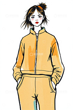 穿着黄色运动装的女孩插画