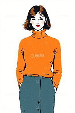 穿着橙色高领毛衣的女性肖像