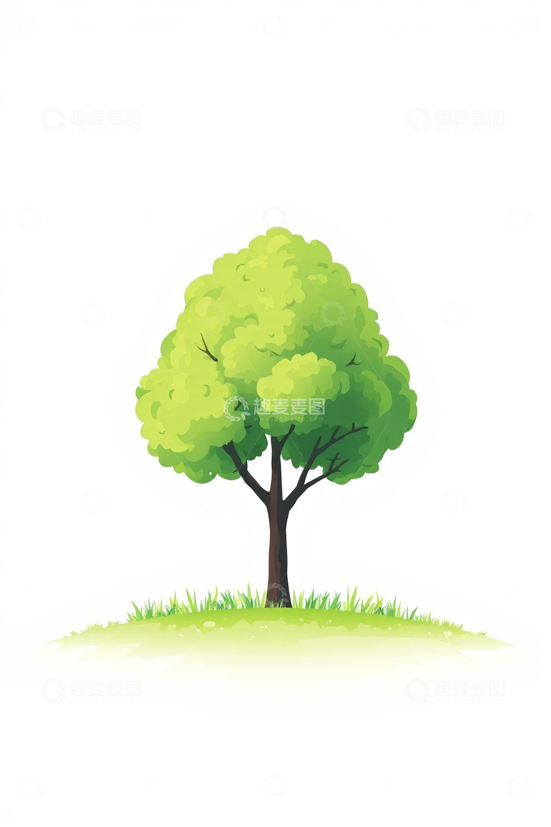 高清大图下载【趣麦麦图】绿色单棵树木插画素材