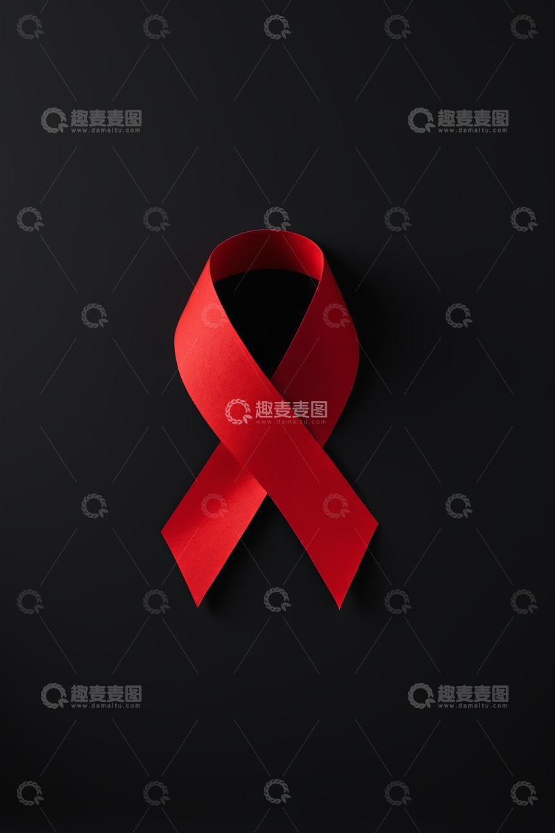 高清大图下载【趣麦麦图】黑色背景上的红色艾滋病宣传丝带