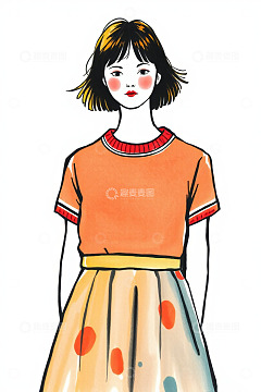 穿着时尚上衣和裙子的女孩插图