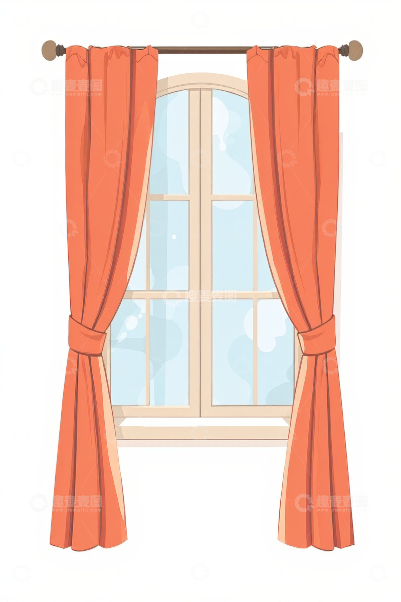 高清大图下载【趣麦麦图】橙色窗帘装饰的窗户