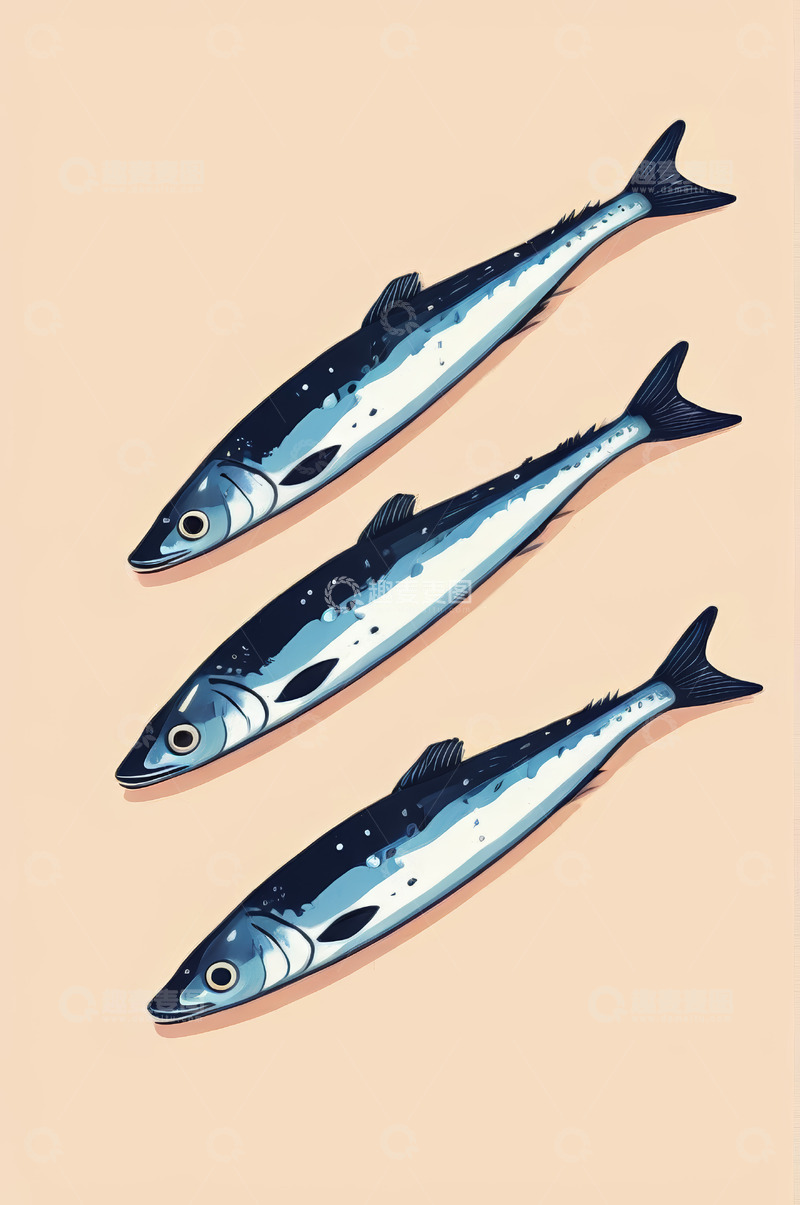 高清大图下载【趣麦麦图】三条卡通鱼插画