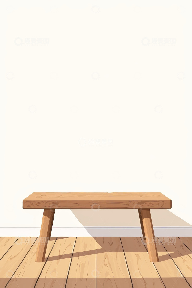 高清大图下载【趣麦麦图】室内木质长凳插画