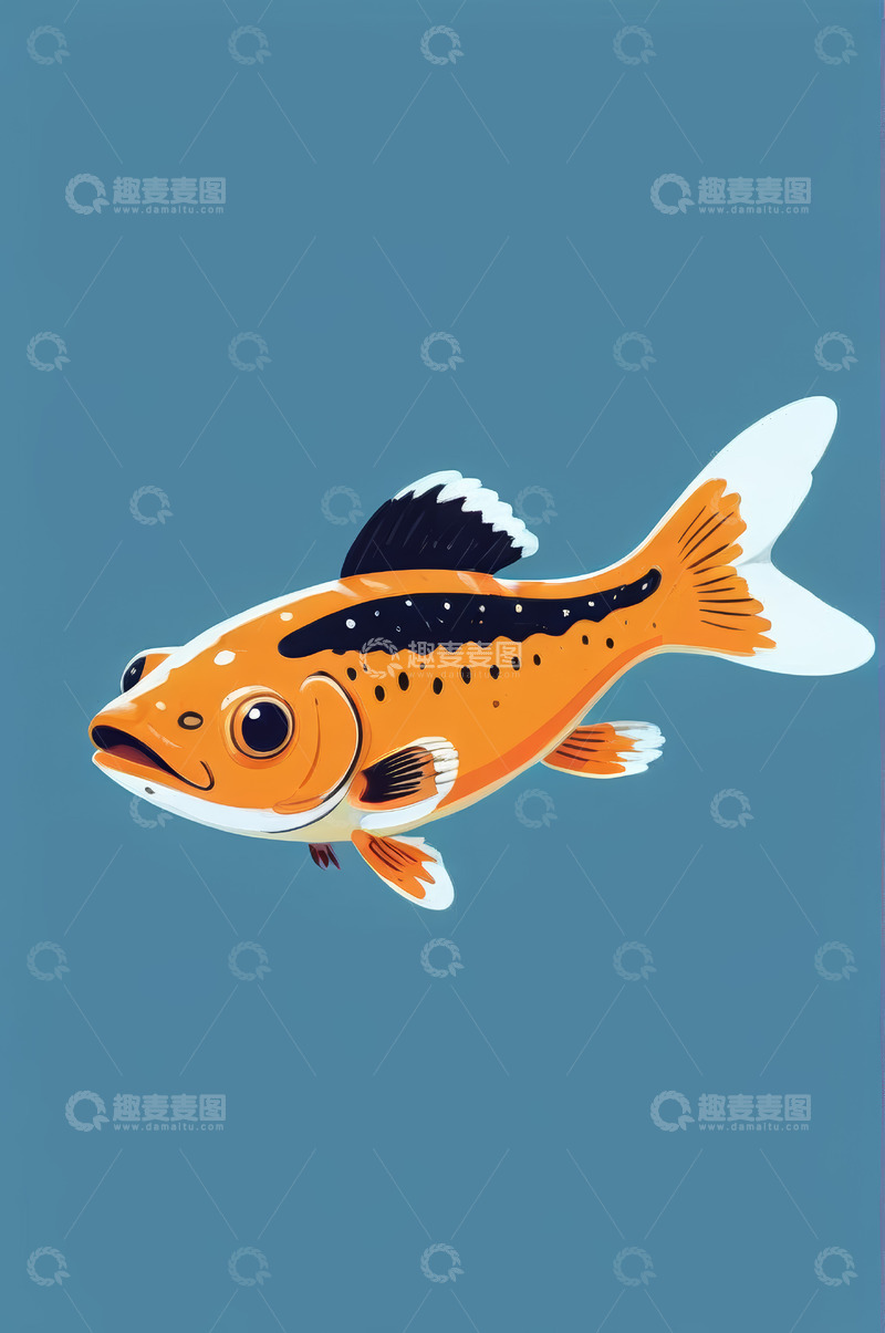 高清大图下载【趣麦麦图】橙色金鱼插画素材