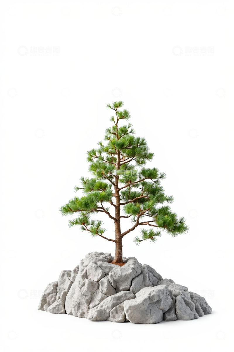 高清大图下载【趣麦麦图】岩石上的绿色松树