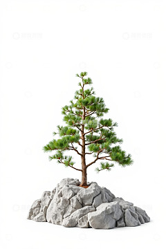 岩石上的绿色松树