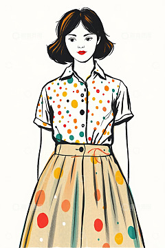 波点服饰女性插画