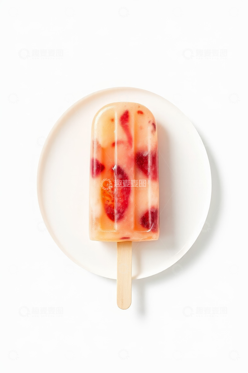 高清大图下载【趣麦麦图】白色盘子上的水果冰棒
