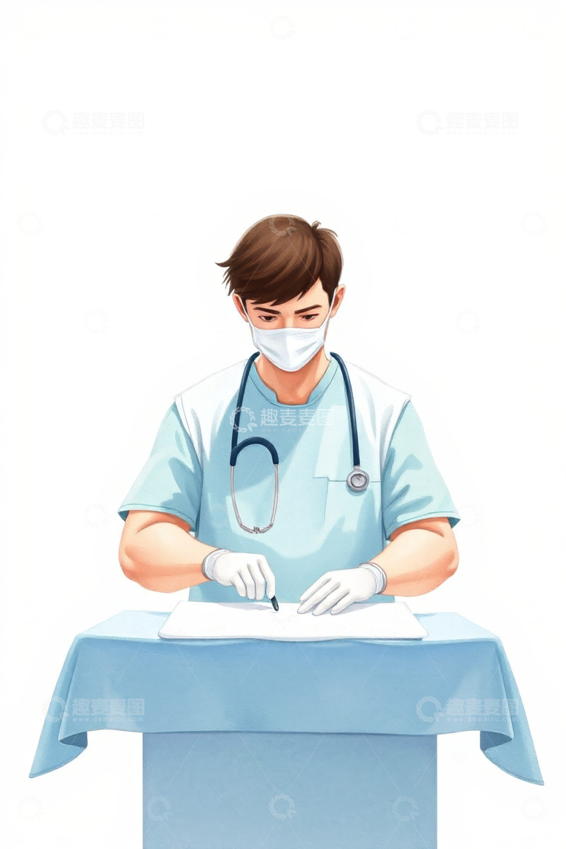 高清大图下载【趣麦麦图】医生桌前记录书写场景