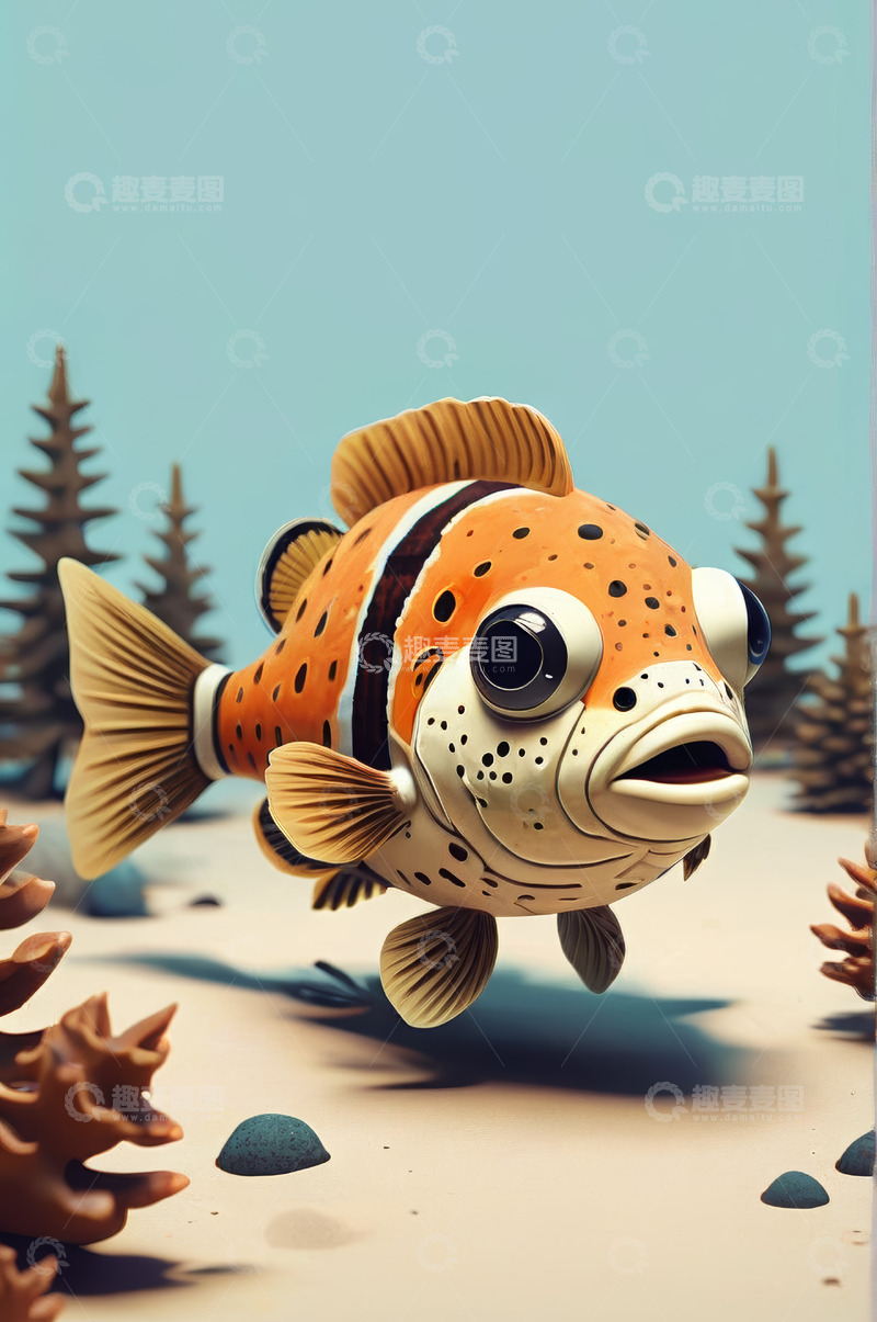 高清大图下载【趣麦麦图】卡通风格海洋鱼形象素材