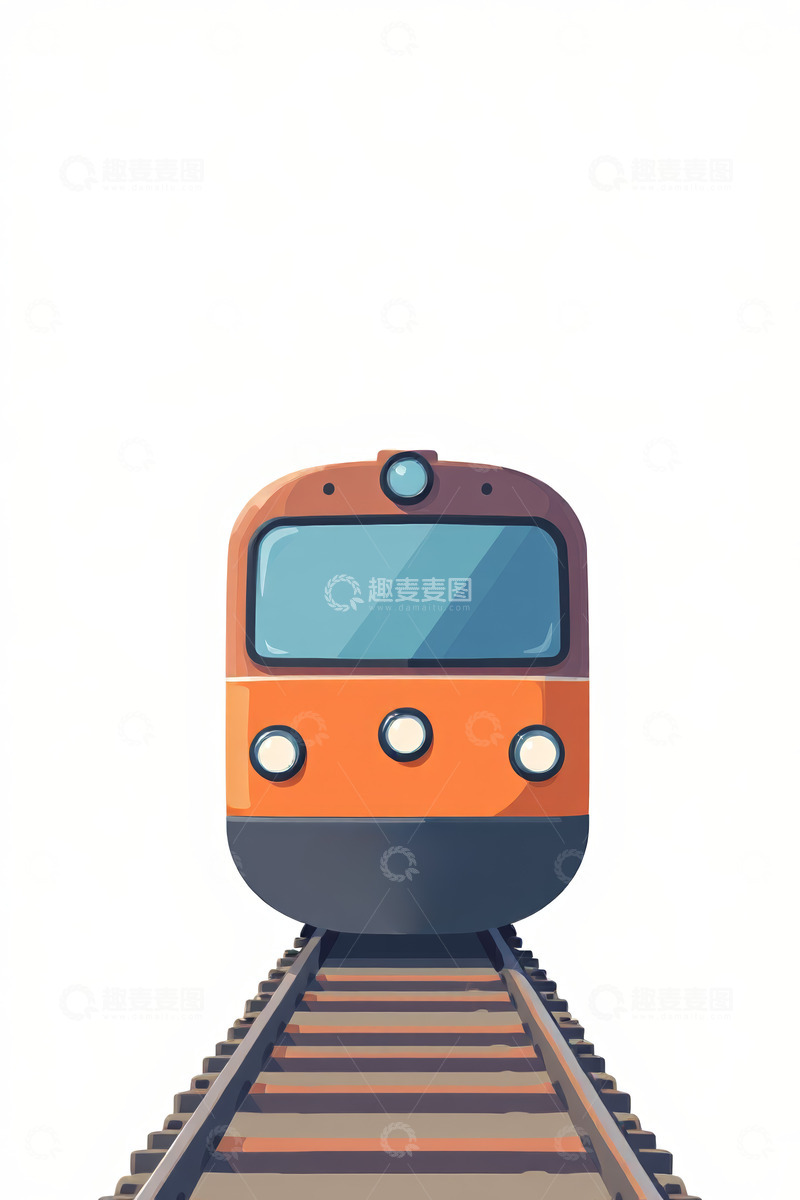 高清大图下载【趣麦麦图】橙色火车头正面行驶图