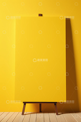 黄色背景画架上的空白画布