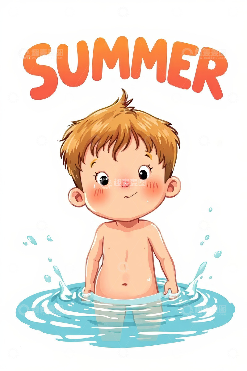 高清大图下载【趣麦麦图】夏日小男孩水中嬉戏场景